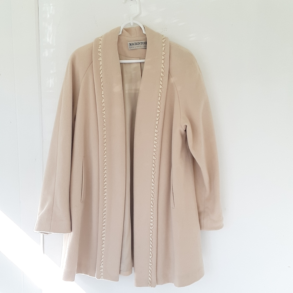 Vintage MACKINTOSH 100% Wool Tan Women Open front Coat Jacket Made In USA Sz 6